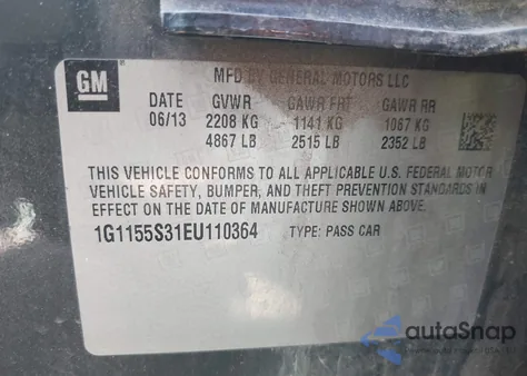 2014 Chevrolet Impala 2Lz из США, поврежденный, VIN 1G1155S31EU110364